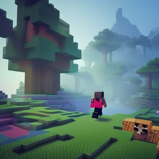 Minecraft Steve Running: Detailed Matte Painting