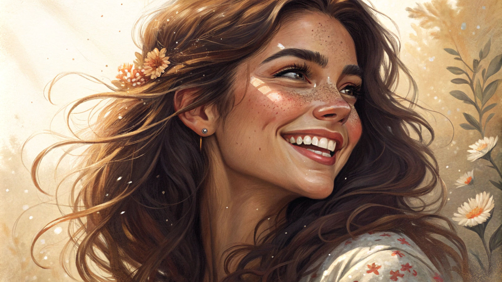 Radiant Woman Portrait in Watercolor Art Style