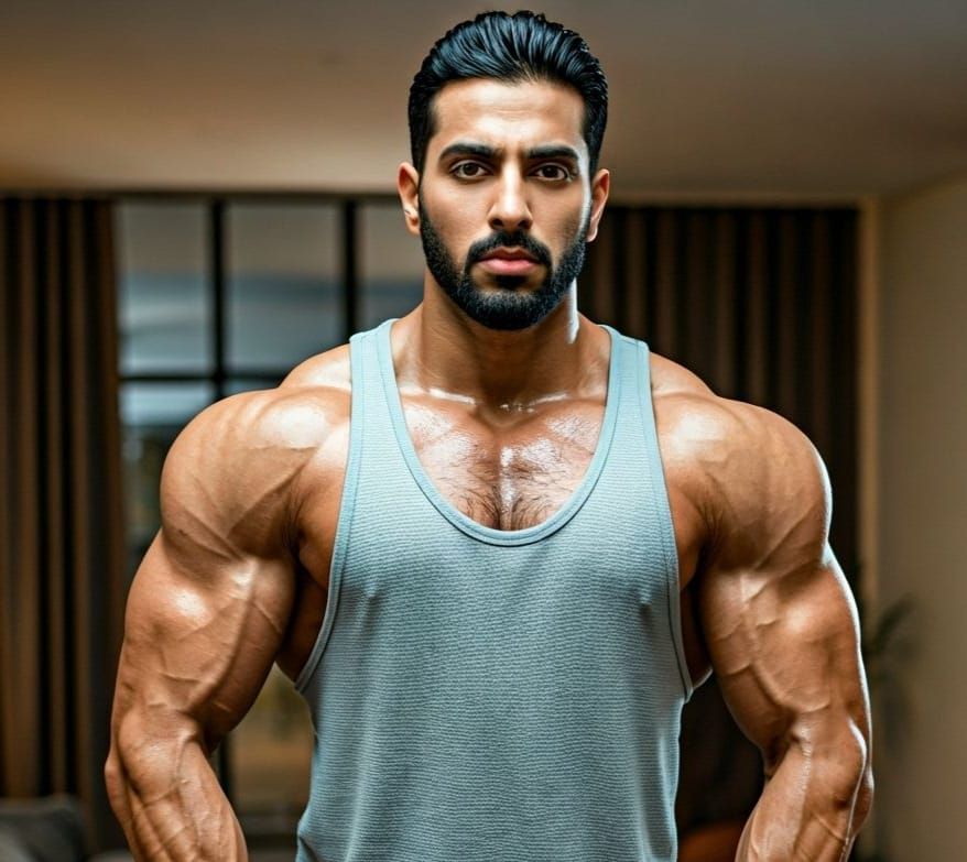 Muscular Arab Man Flexing in Modern Gym