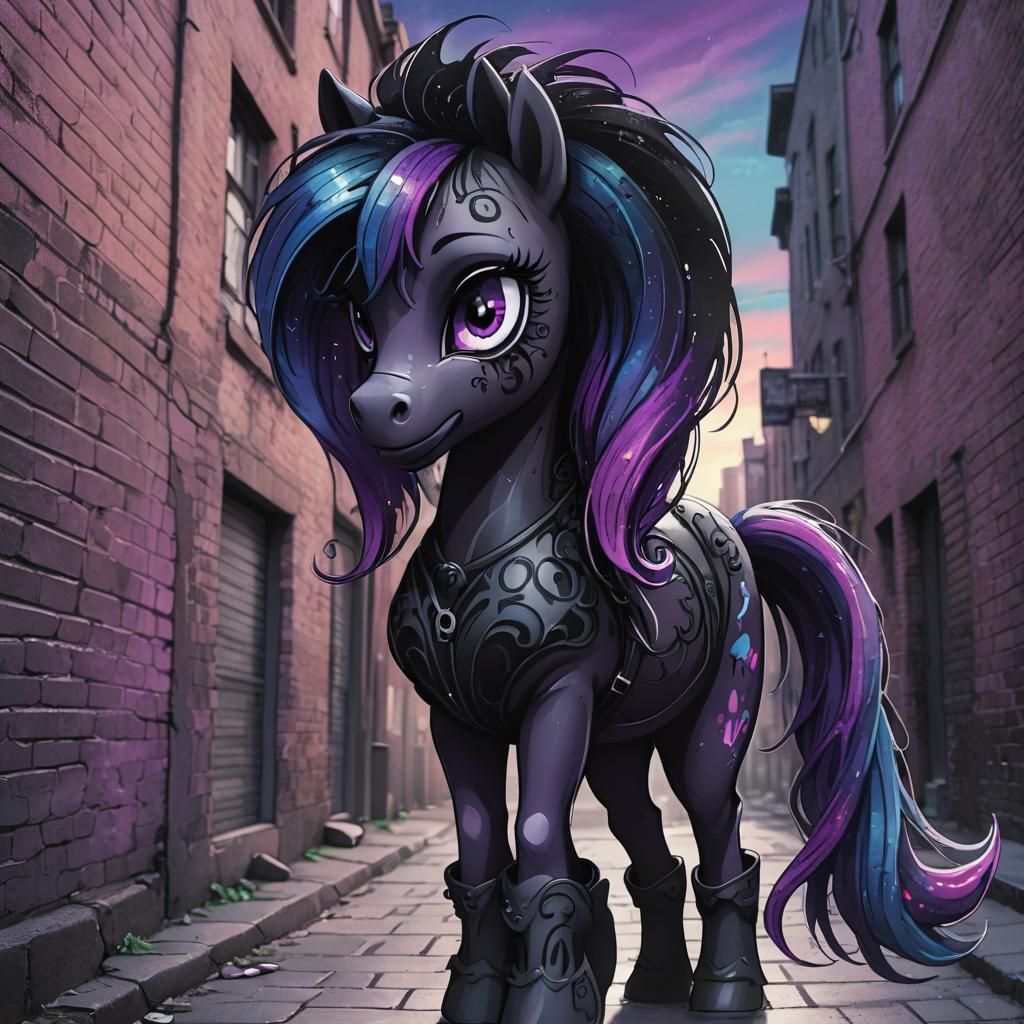 Gothic Emo My Little Pony in Watercolor Style