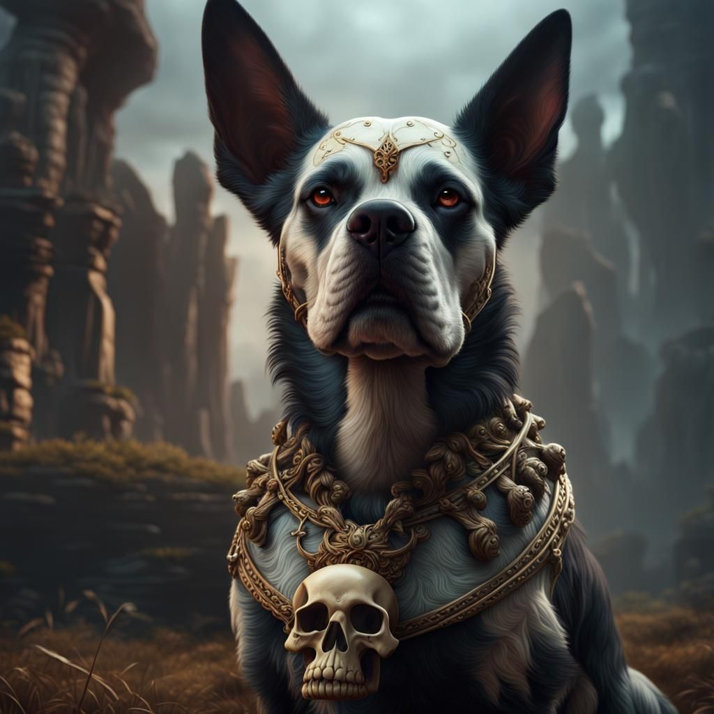 Dog with Skull: Detailed Fantasy Concept Art