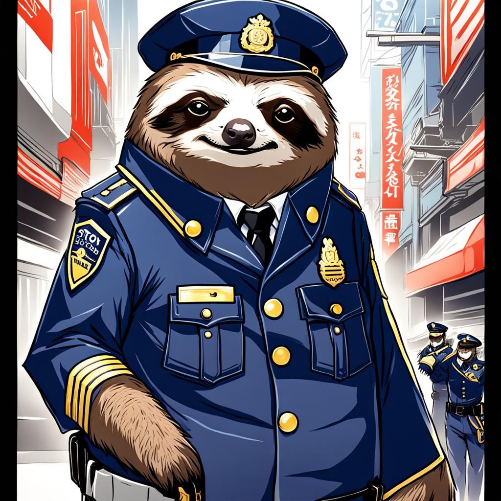 Sloth in Cop Uniform, Anime Style
