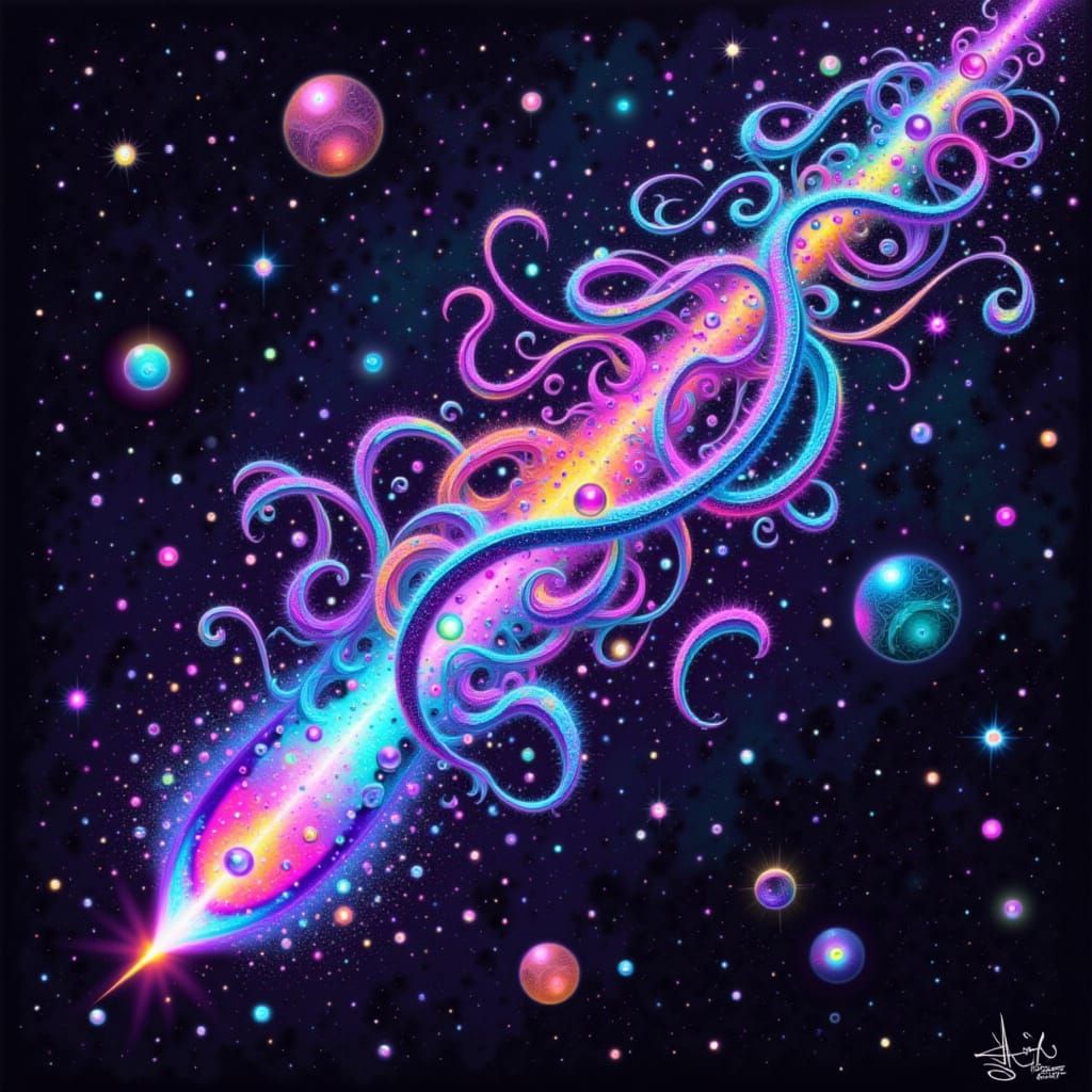 Neon Serpent Eels Woven From Constellations In Deep Space