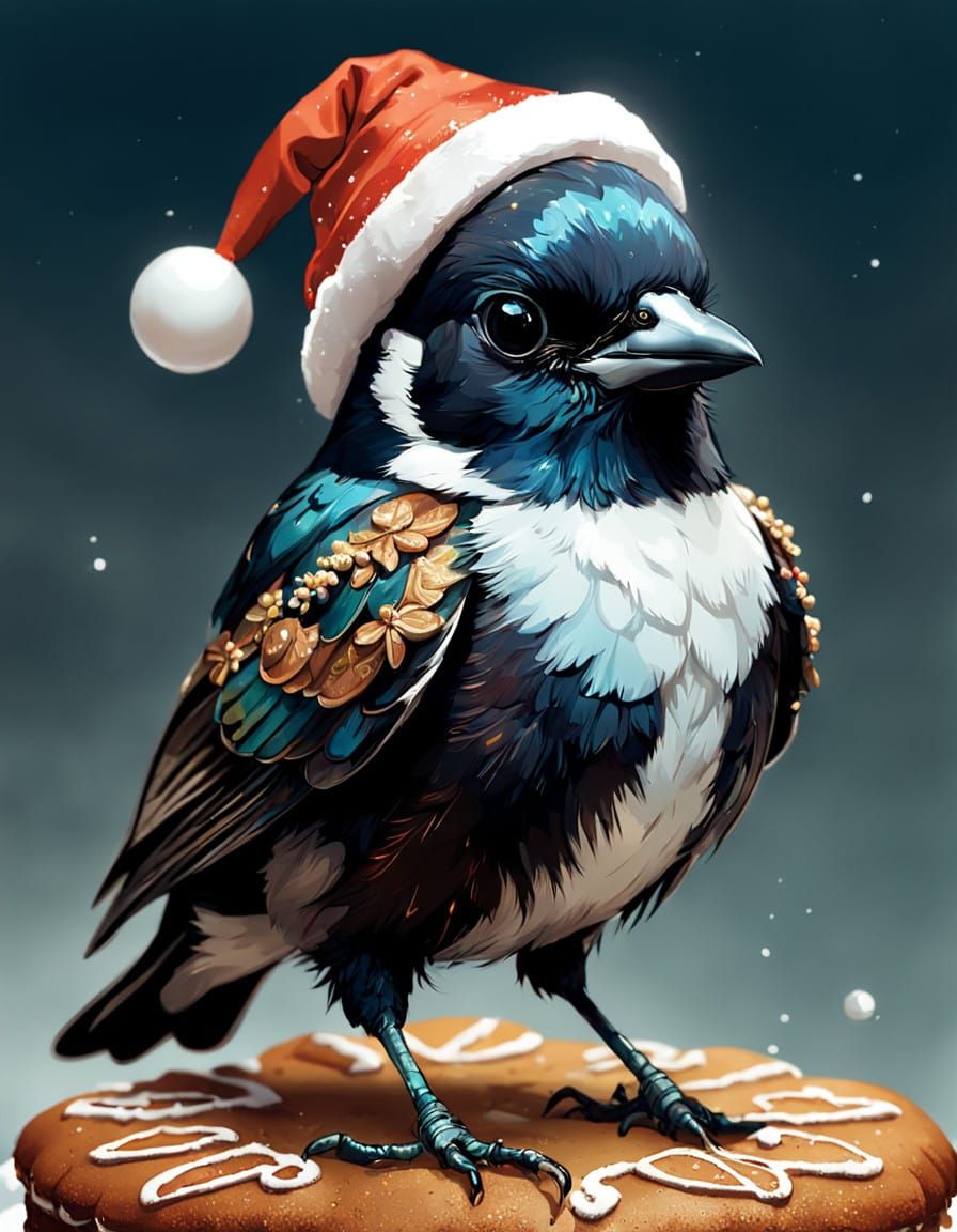 Christmas Oriental Magpie in Gingerbread Attire