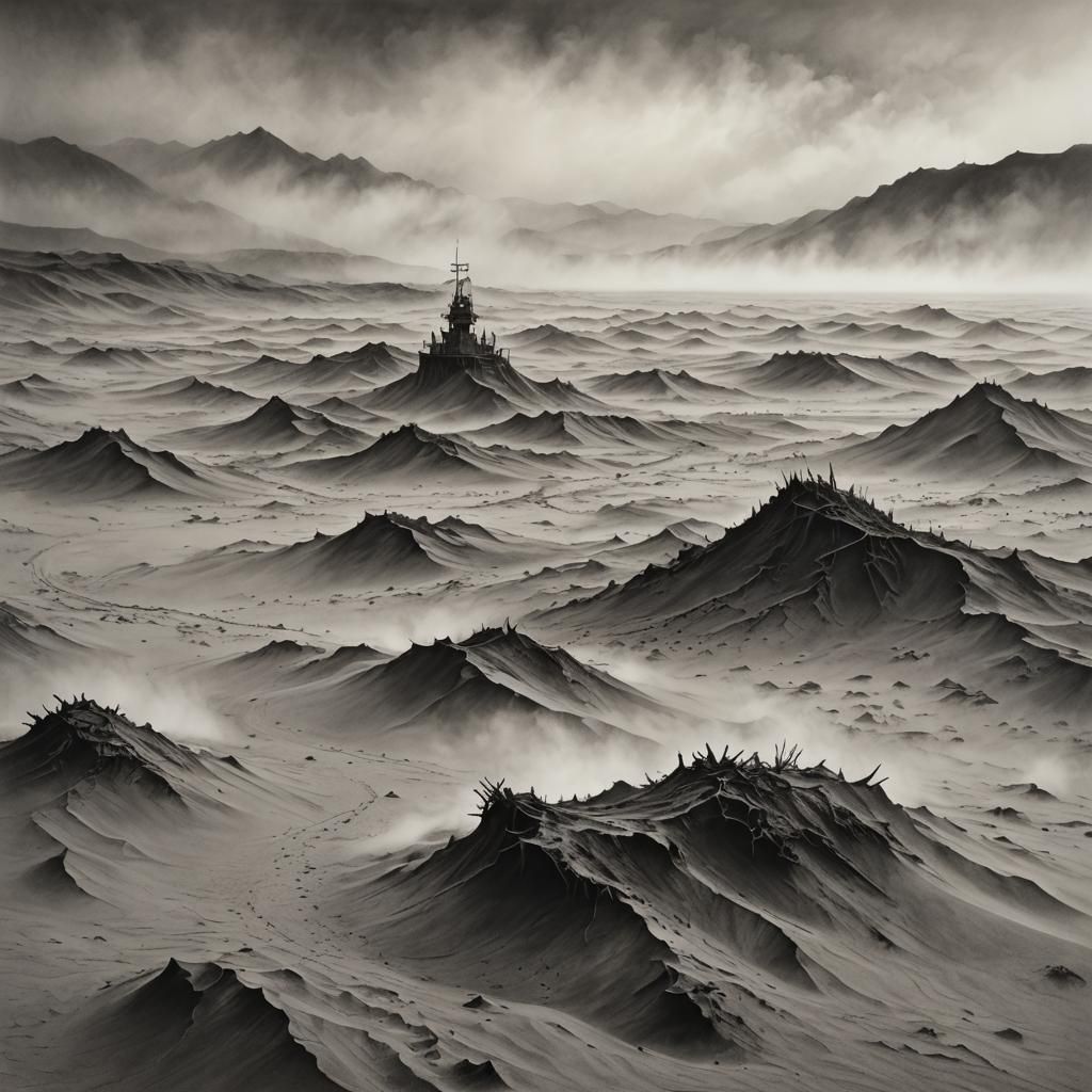 Ethereal Sands of Time: Charcoal Drawing