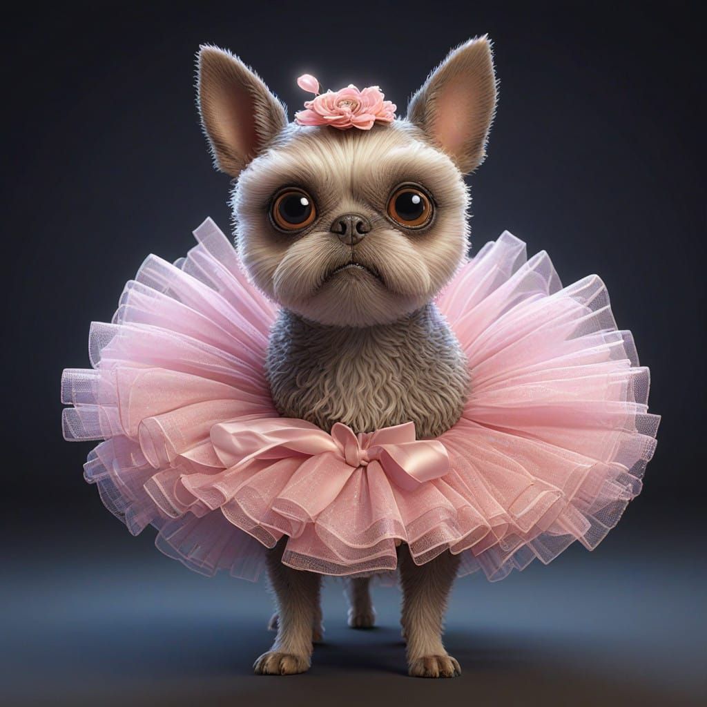 Ballerina Toto Dog in Intricate 3D Vector Art Style