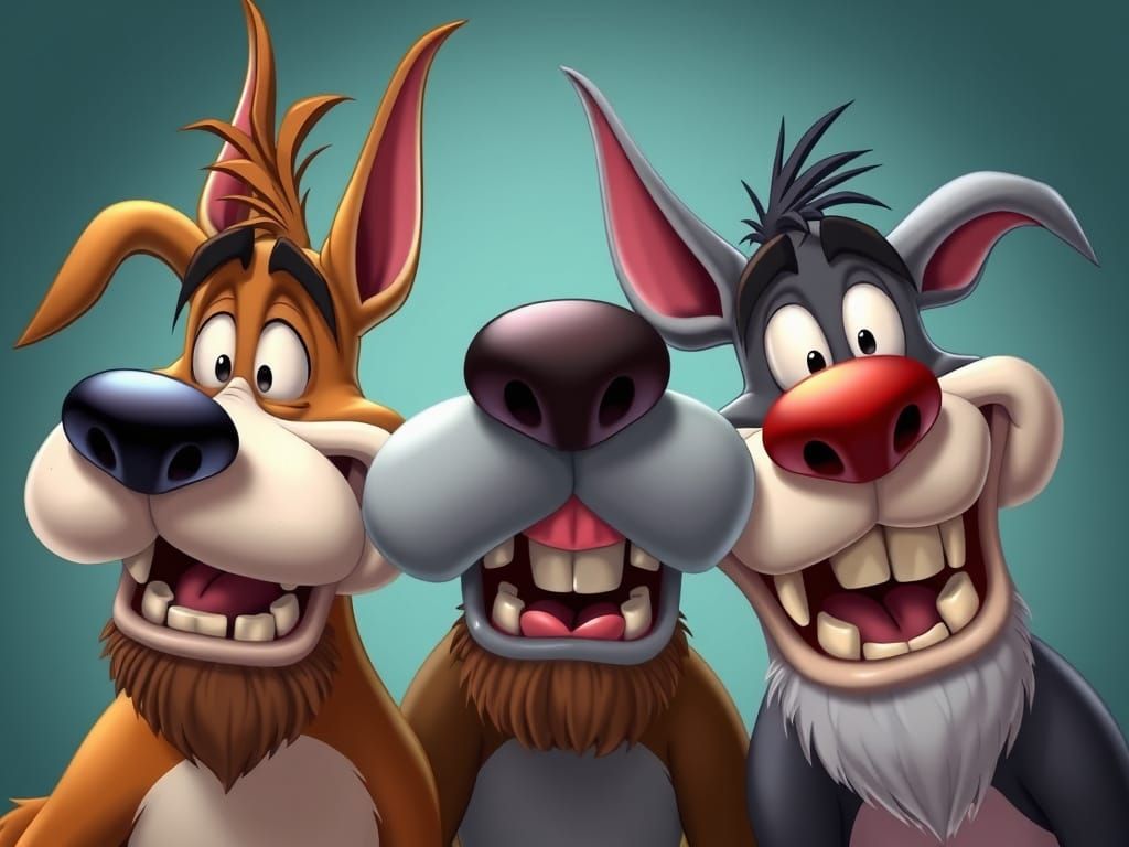 Cartoon Dogs with Goofy Grins in Vibrant Colors