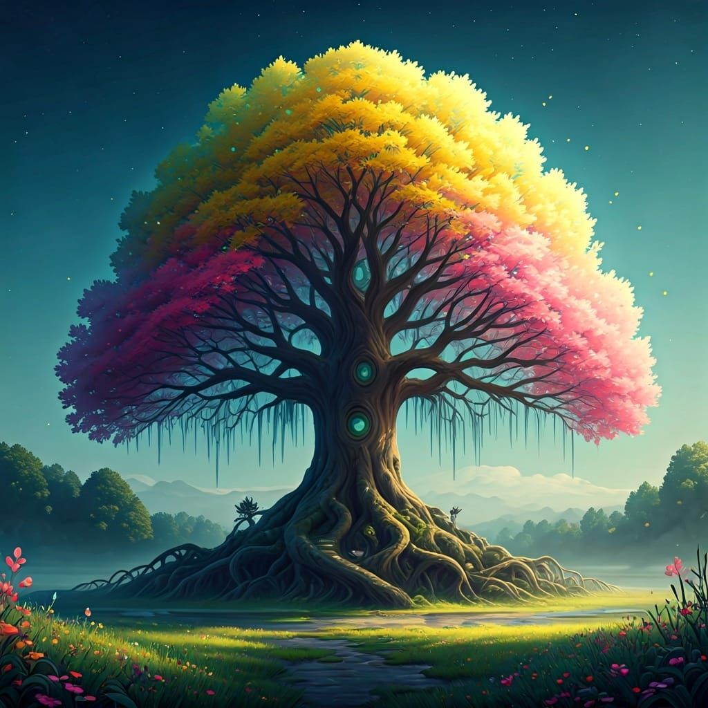 Ethereal Tree Enduring in Dreamy Landscape
