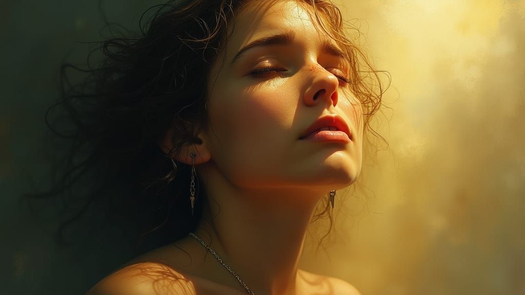 Woman Crying in Soft Light: Abstract Expressionism