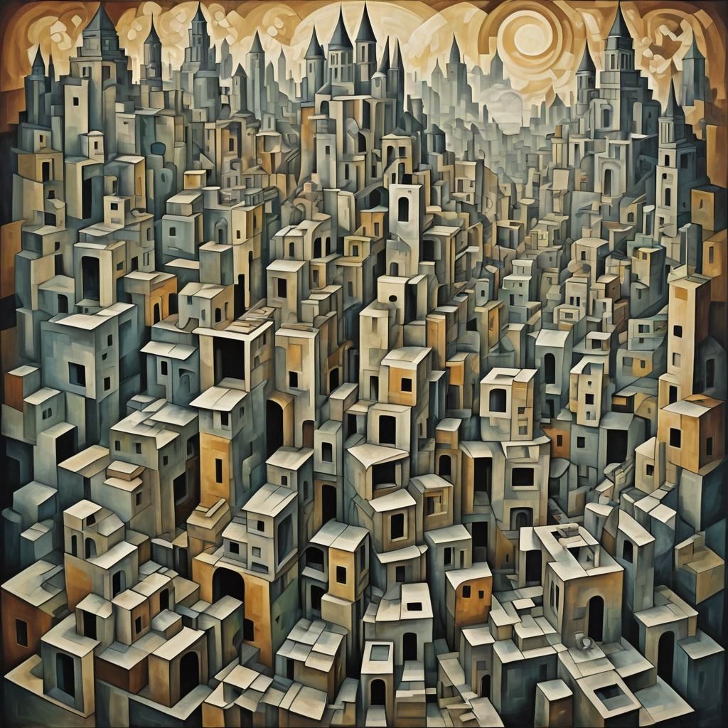 Cubist City Ablaze: Geometric Fauvism in V-Ray