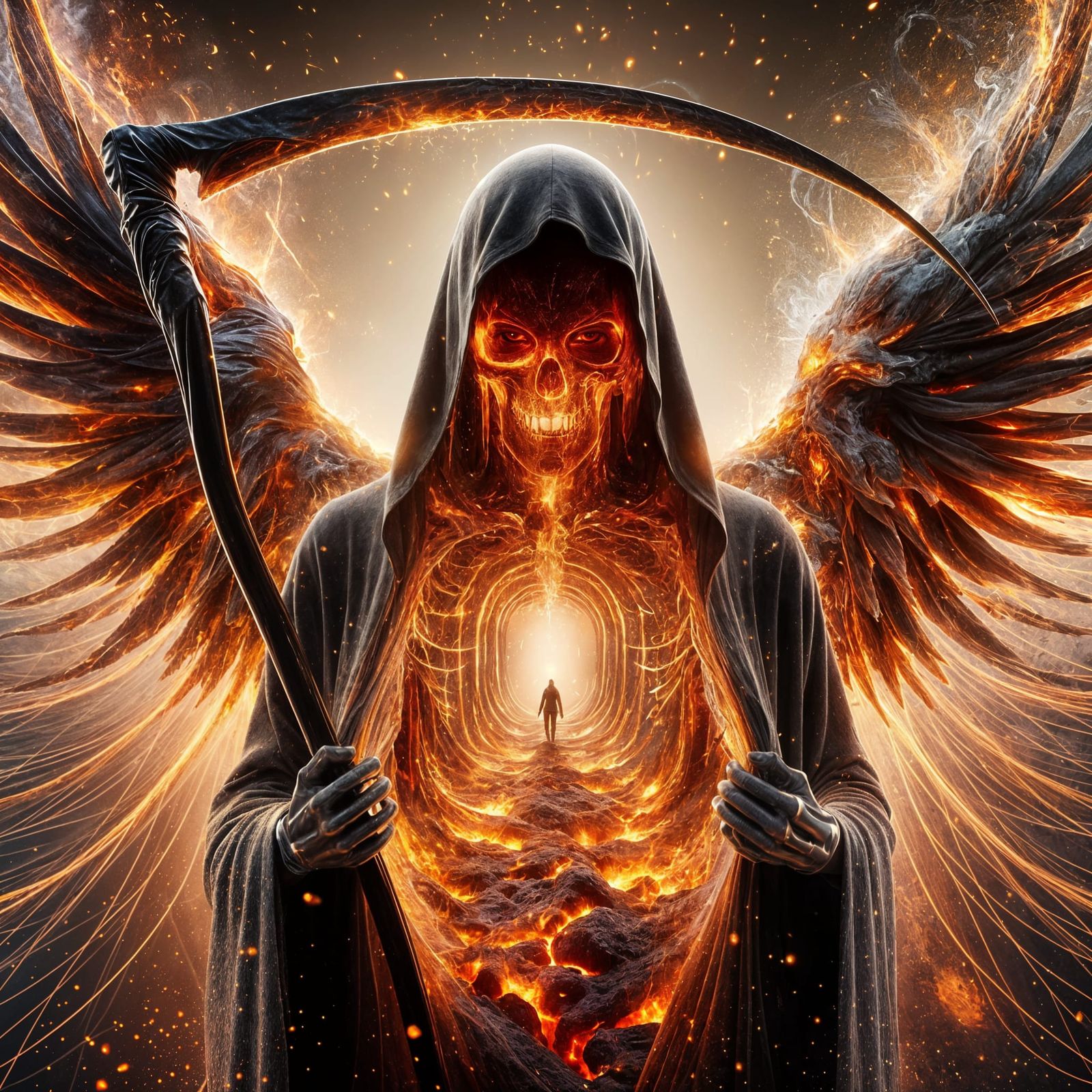 Angel of Death with Fiery Hellscape