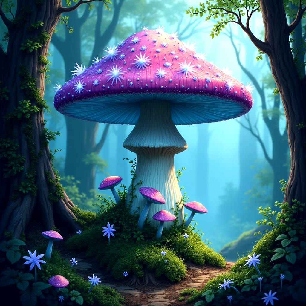 Enchanting Forest: Whimsical Mushroom with Fantasy Features