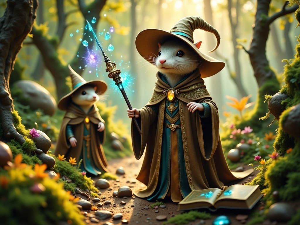 Whimsical Woodland Mice Wizards in Earthy Robes