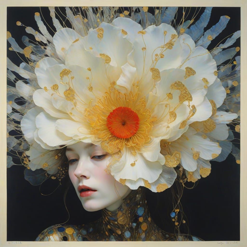 Bust of a Noble Woman in Golden Art Nouveau Style