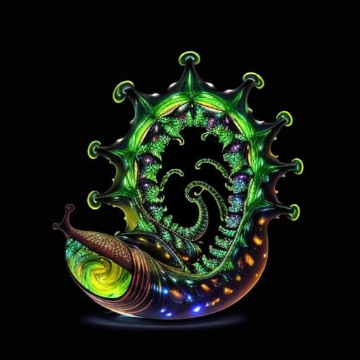 Bioluminescent Fractal Plants in Glass Snail Shell