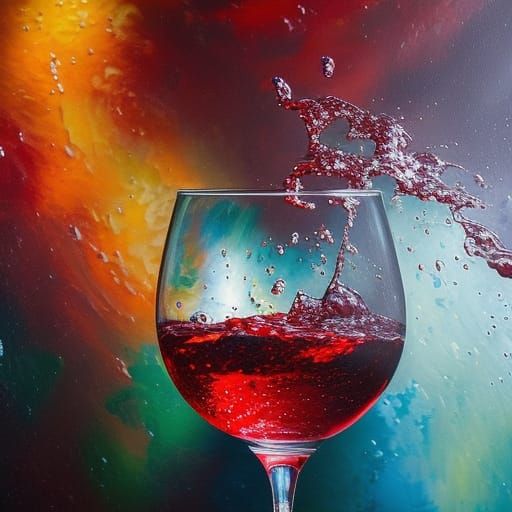 Zero Gravity Wine Pouring in Expressionist Style