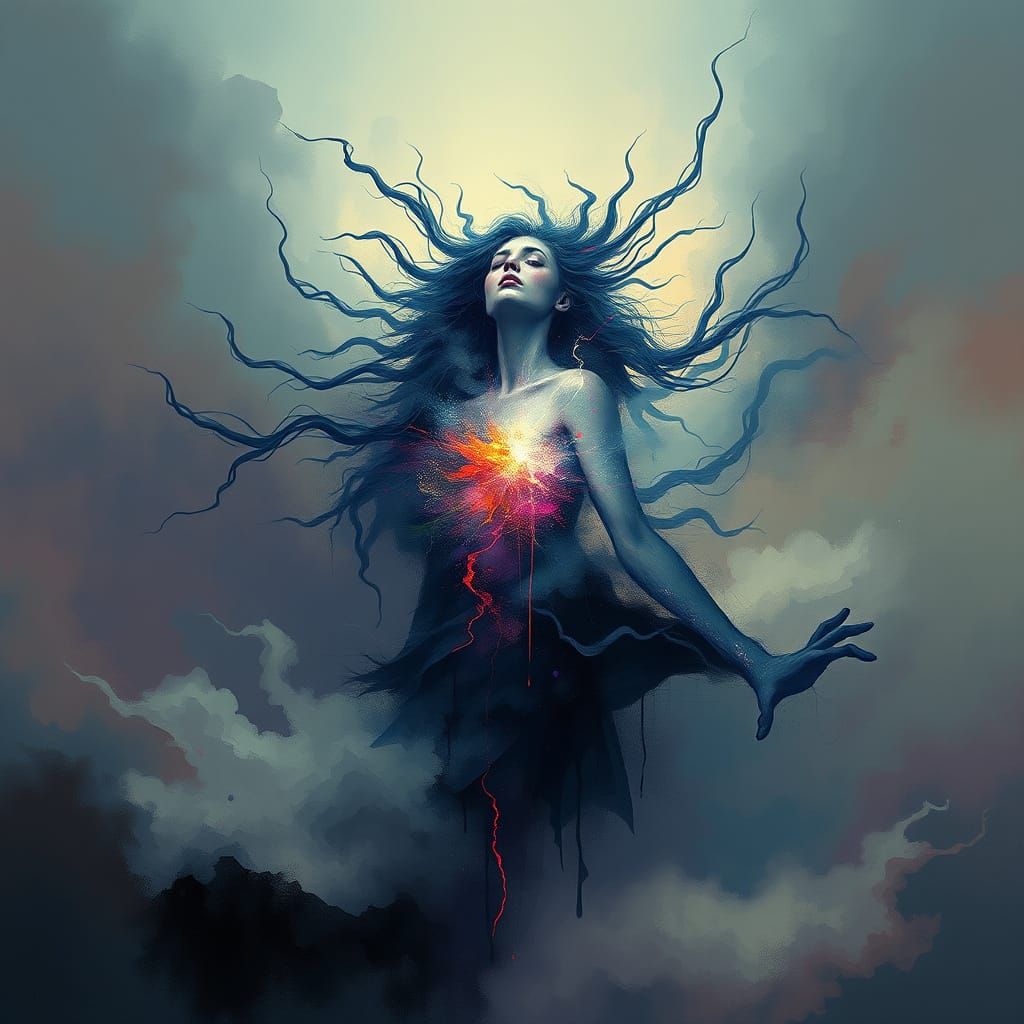 Ethereal Goddess Emerging from Mysterious Landscape