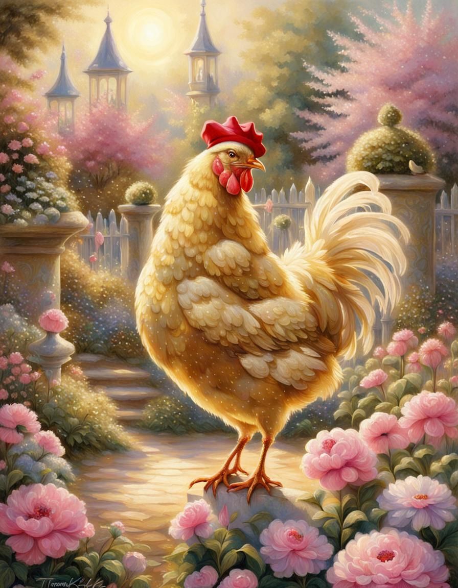 Dazzling Golden Chicken in Sunlit Garden