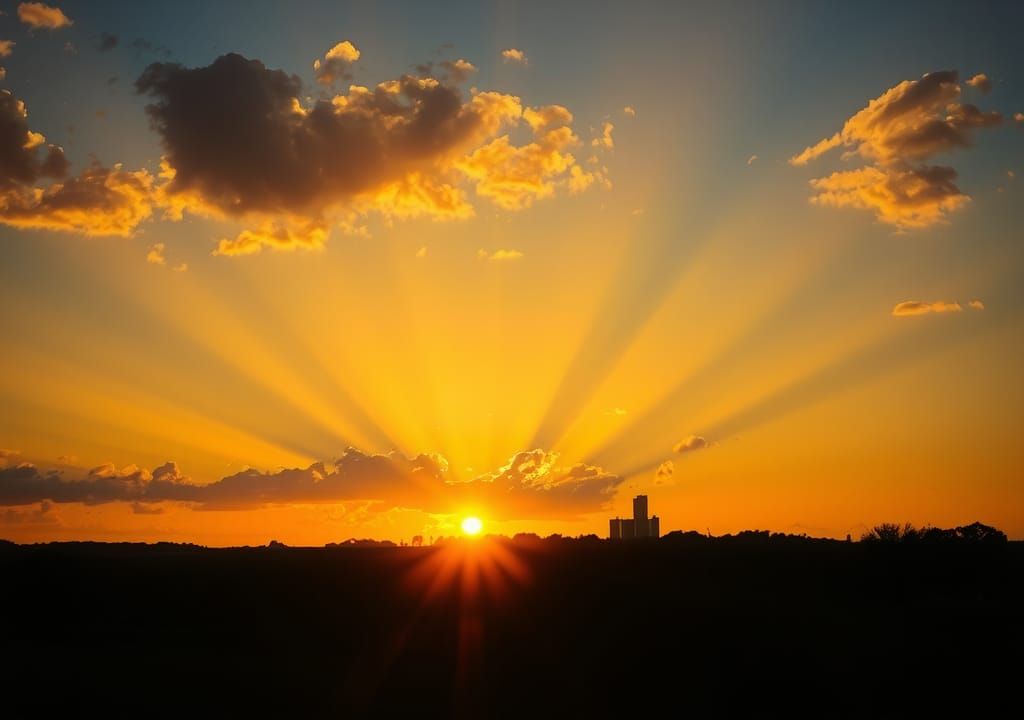 Sunlit Sunset Over Little Rock: Colorful Romantic Scenery