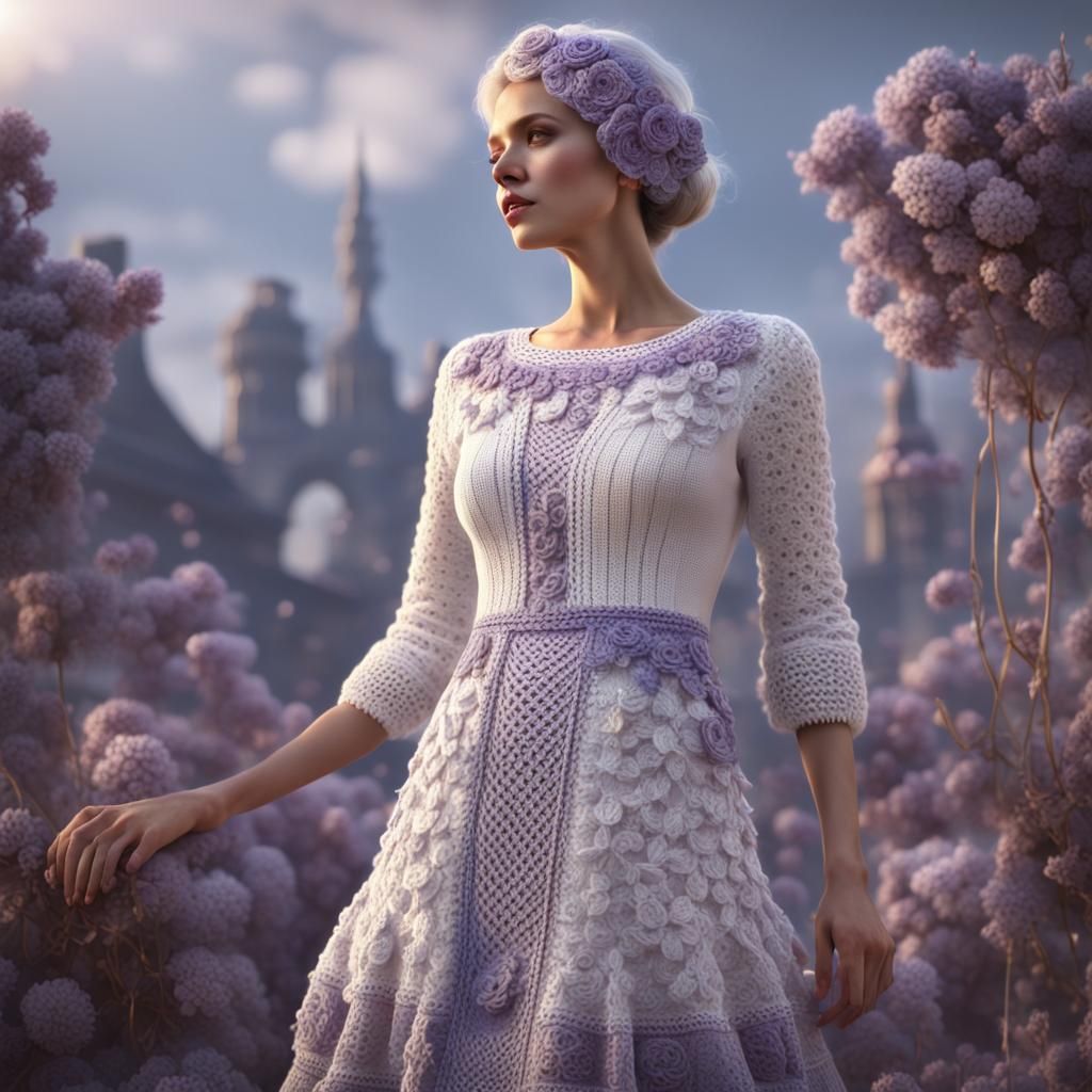 Elegant Knit and Crochet Dress in Fantasy Concept Art