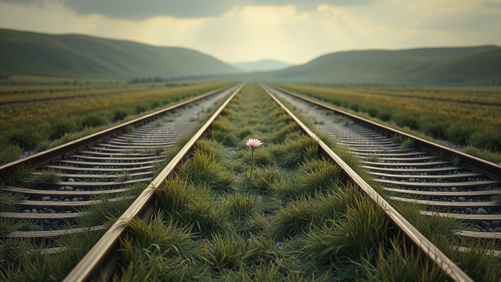 Epic Cinematic Landscape with Single Blooming Flower