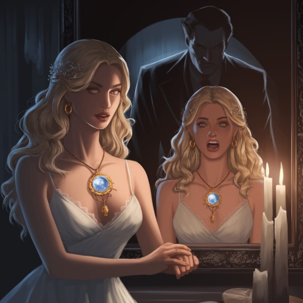 Elegant Blonde Woman in Shadowy Chamber