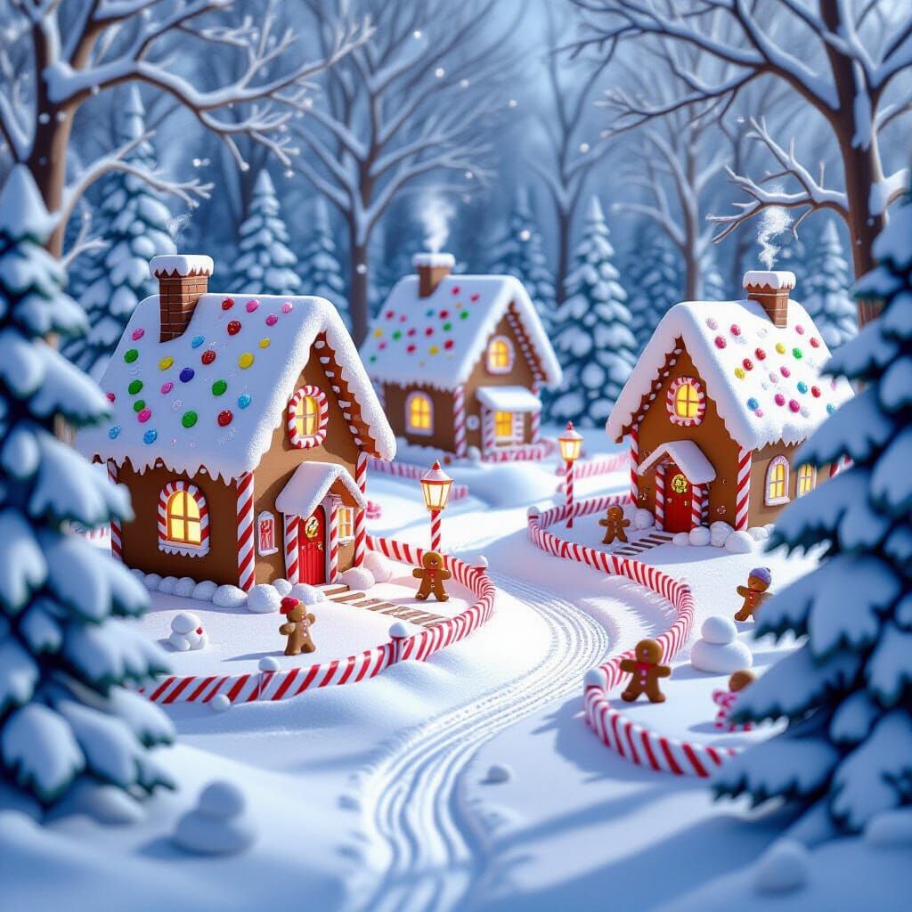 Enchanting Gingerbread Village in Candy Land Style