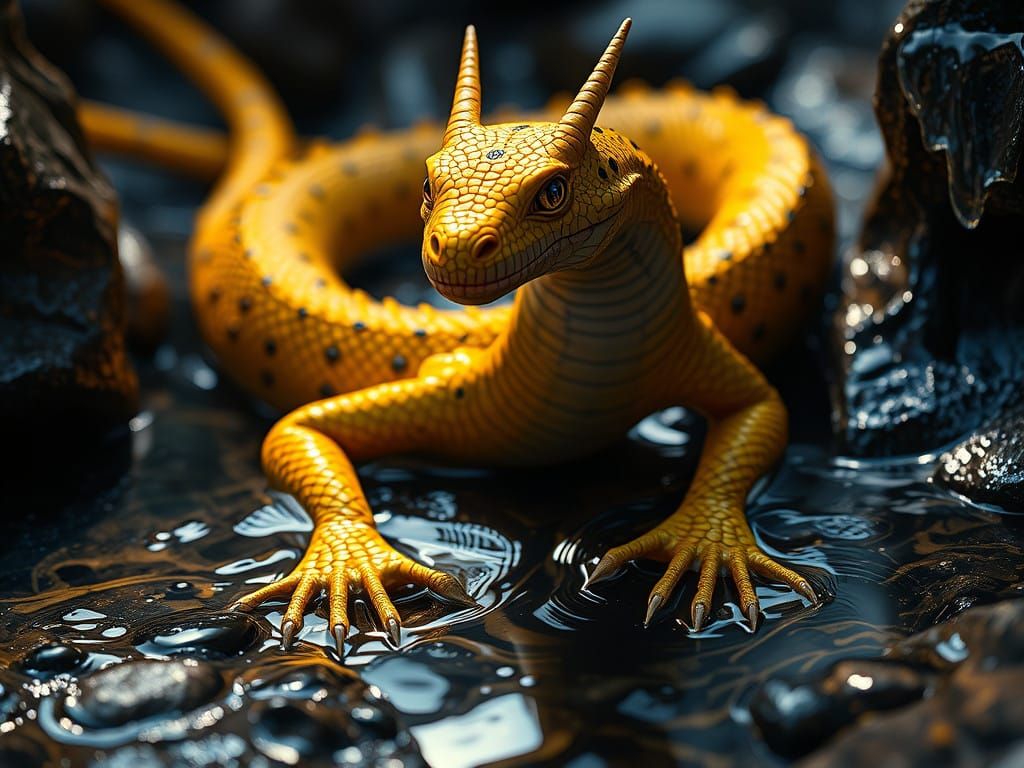 Dazzling, Yellow Salamander Superhero Dazzles in a Clear, Tr...