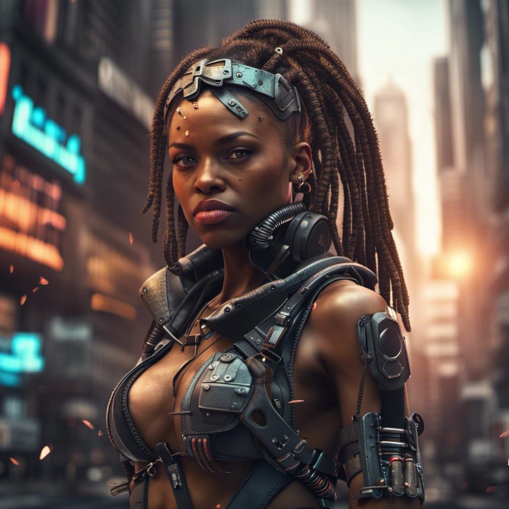 Cyberpunk Warrior in Post-Apocalyptic Landscape