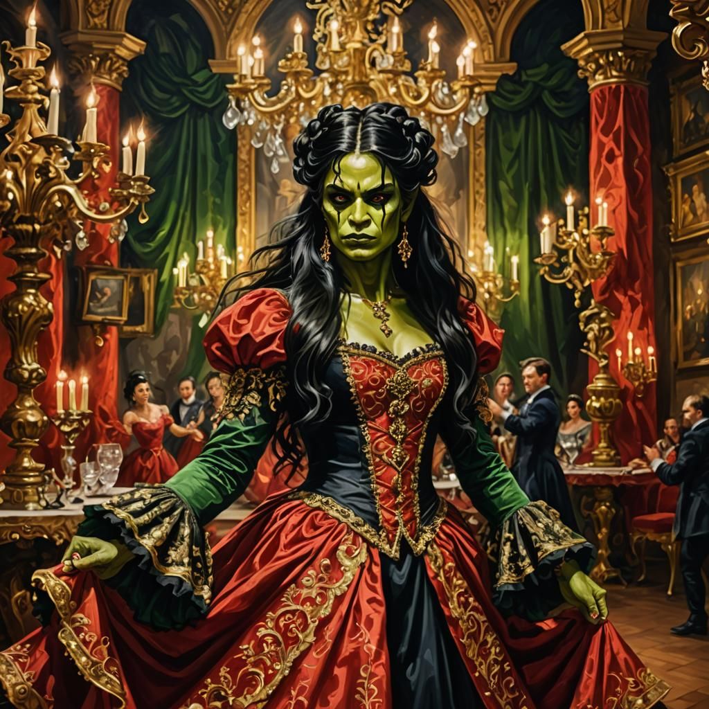 Orcish Dancer in Red Dress: Fantasy Portrait