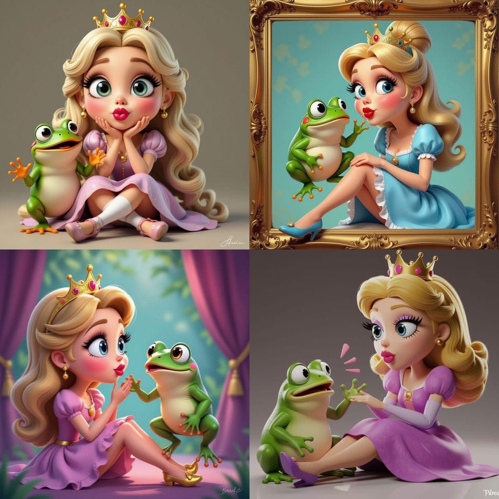 Whimsical 3D Portrait: Princess and Horrified Frog