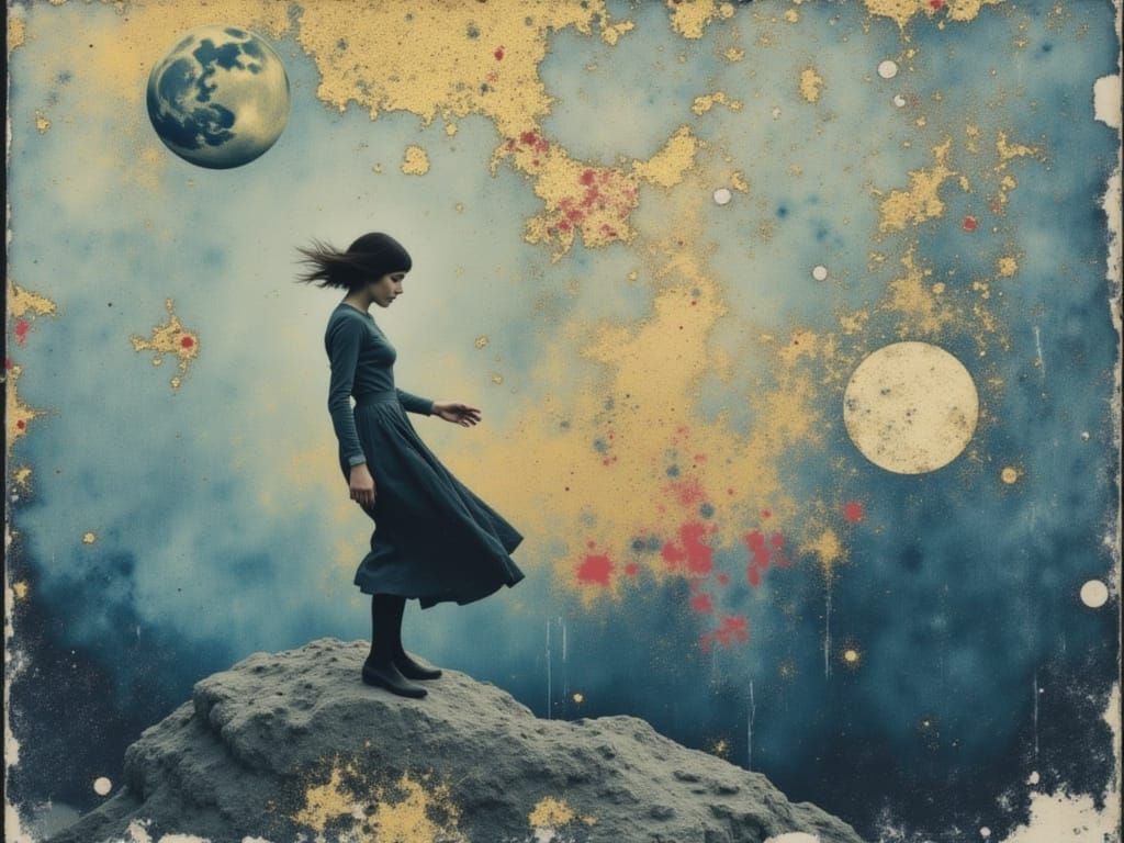 Whirling Planet in Abstract Dreamlike Collage