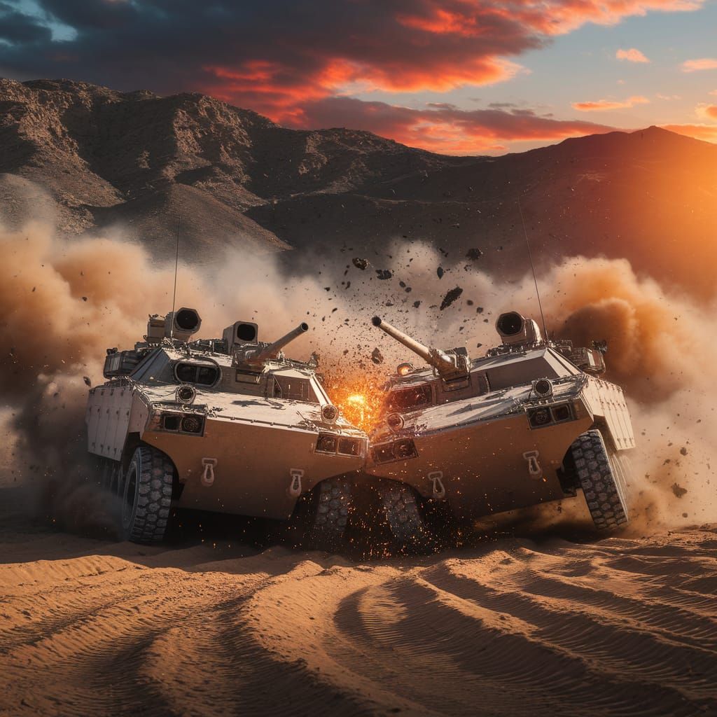 Armored Vehicles Clash in Desert Battlefield