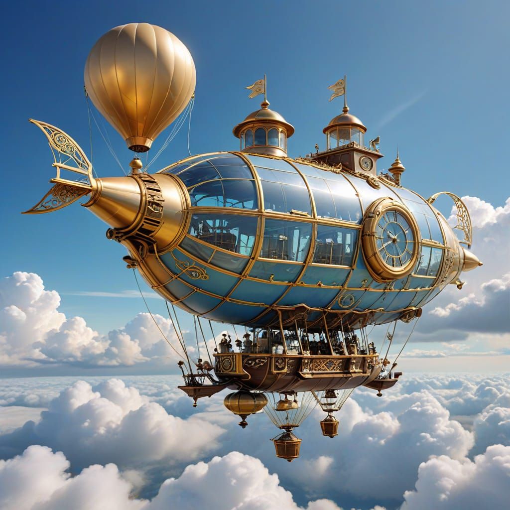 Whimsical Steampunk Teapot Airship in Anime Style