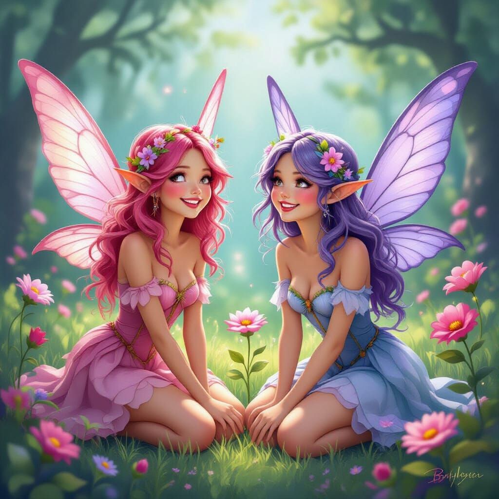 Whimsical Flower Fairies Helping Blooms Grow