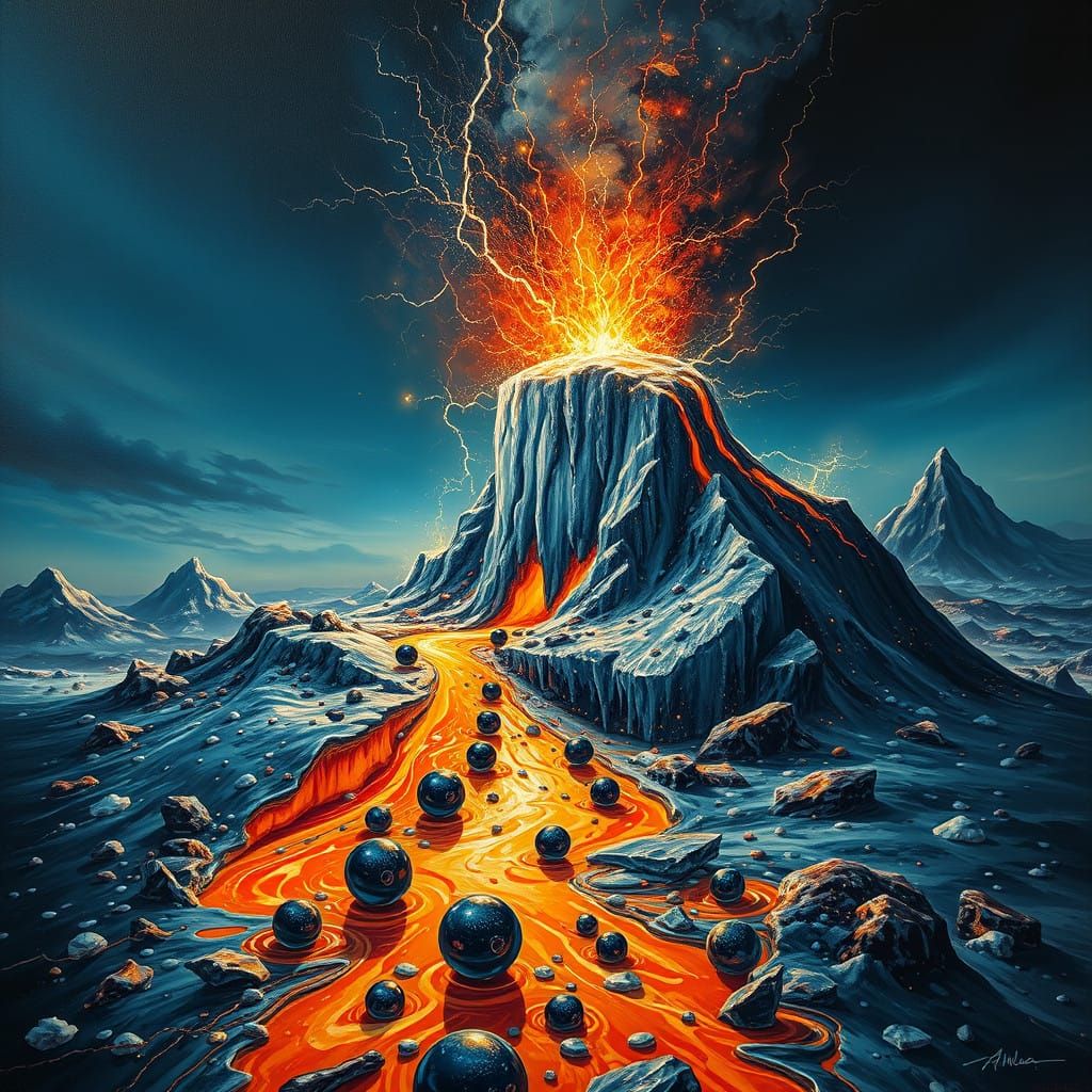 Majestic Surrealist Iced Volcano in Bold Brushstrokes and Vi...