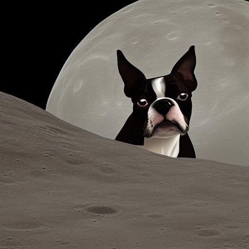 Boston Terrier Dog on the Moon in 8k
