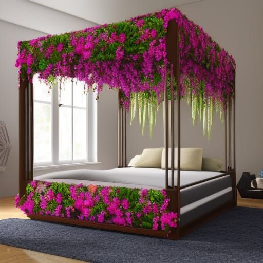 Hyperrealistic Canopy Bed Covered in Flowers