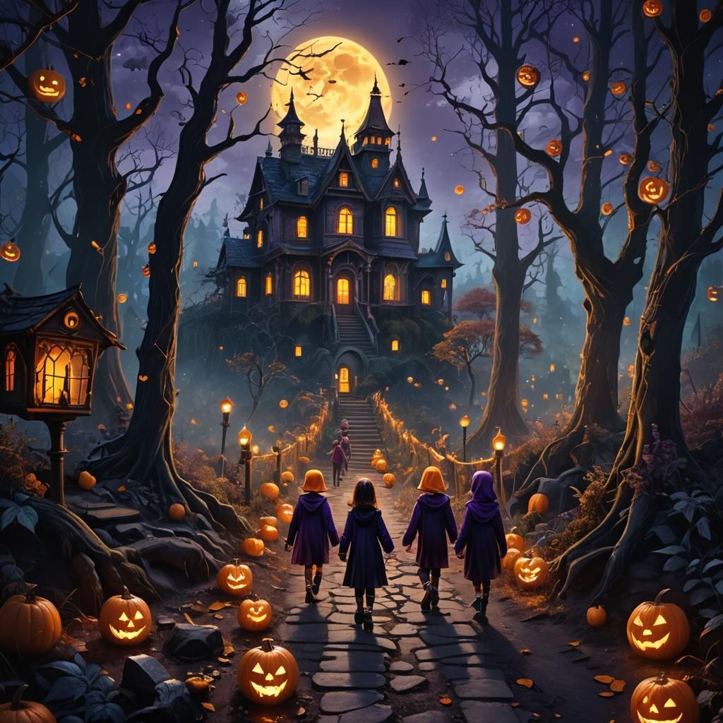 Halloween Night in a Dark Fantasy Forest