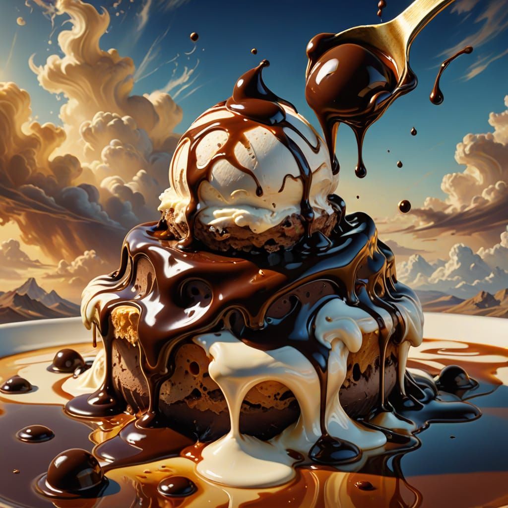 Surreal Melting Chocolate Sundae in Dali Style