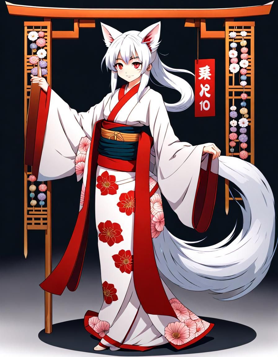 Kitsune in Kimono Illustration