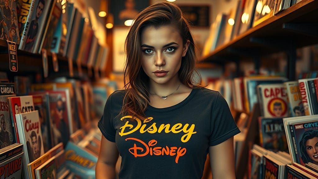 Stunning Young Woman in Comic Book Shop, Inspired by Cinemat...