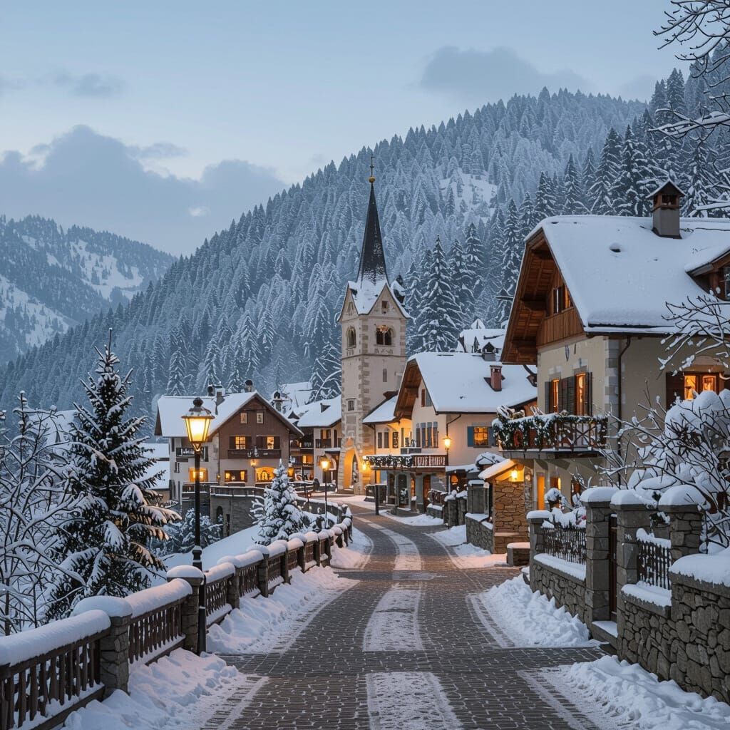 Enchanting Winter Village Scene