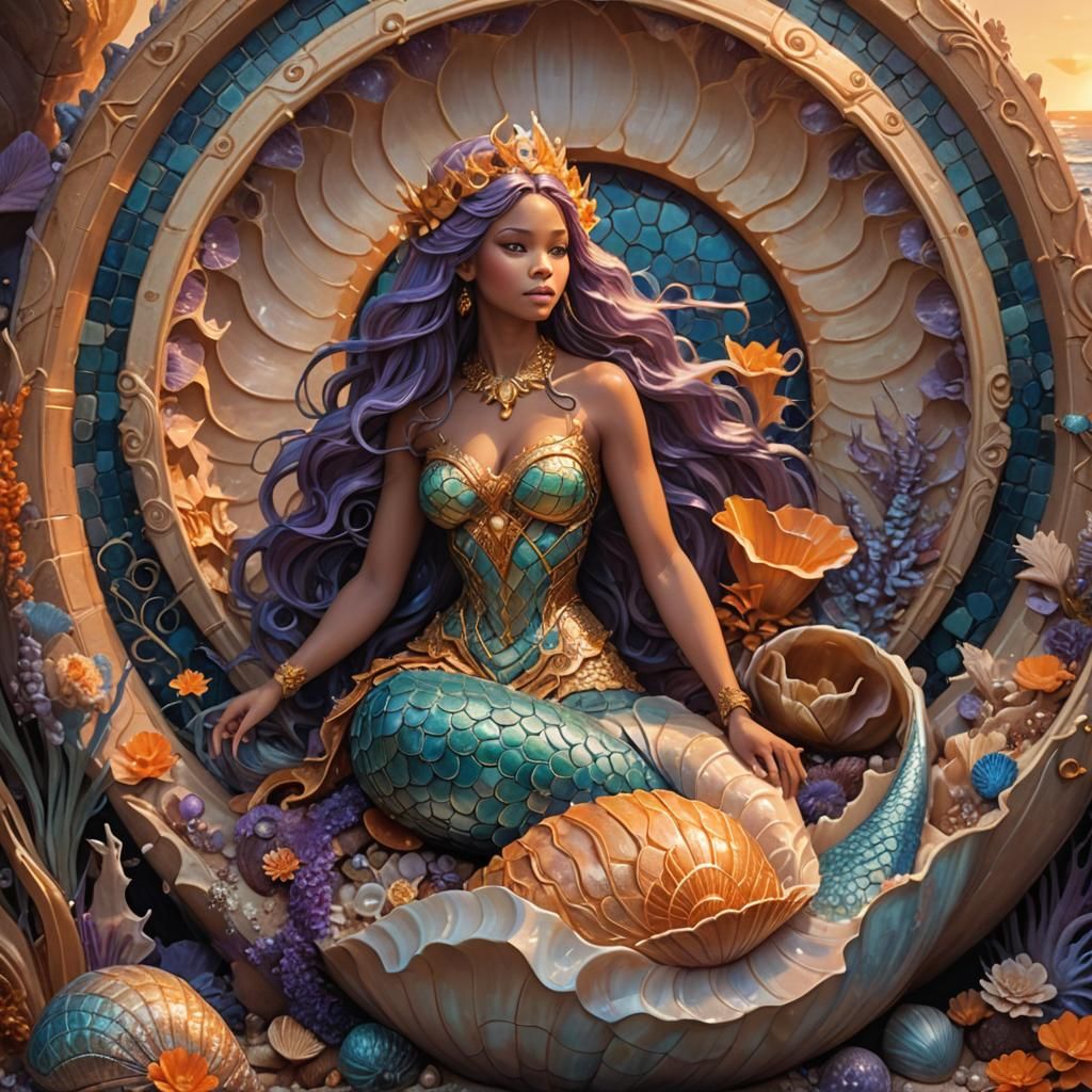Mermaid on Shell Throne with Magical Portal