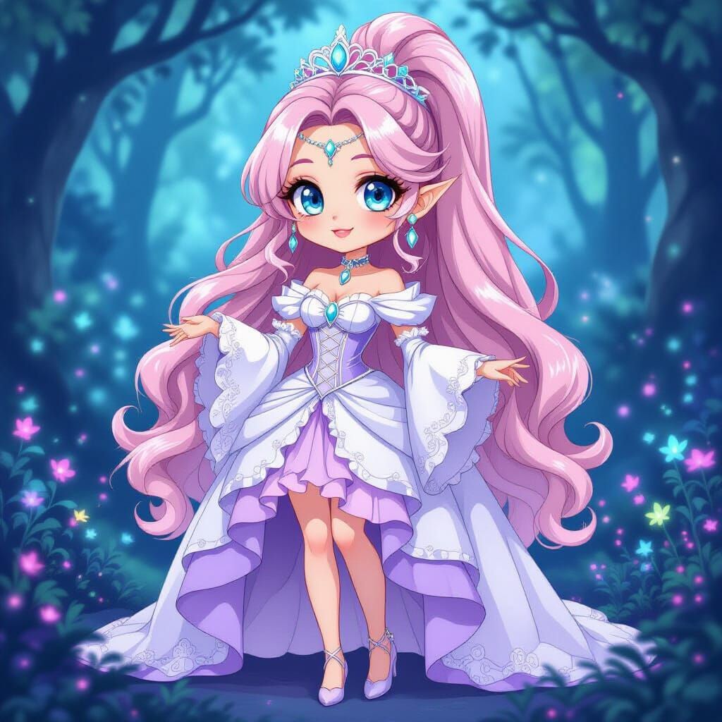 Chibi Princess in Enchanted Forest Digital Art