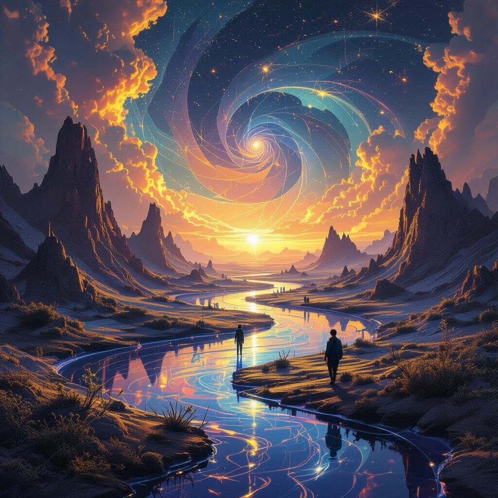 Surreal Landscape with Twisting Dimensions and Fractals