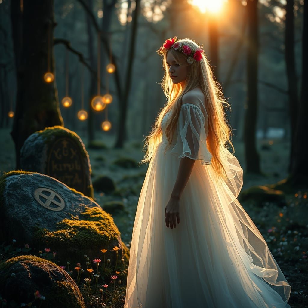 Nyavka Spirit in Carpathian Forest at Golden Hour