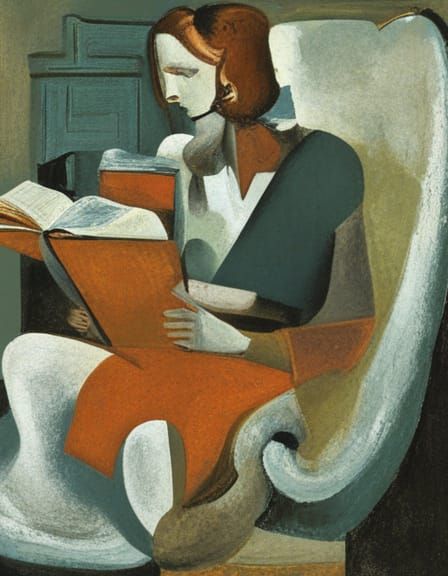 Woman Reading: Abstract Picasso Blue Period Art