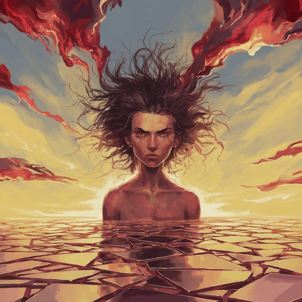 Surreal Dreamer Embracing Chaos Under Vibrant Skies