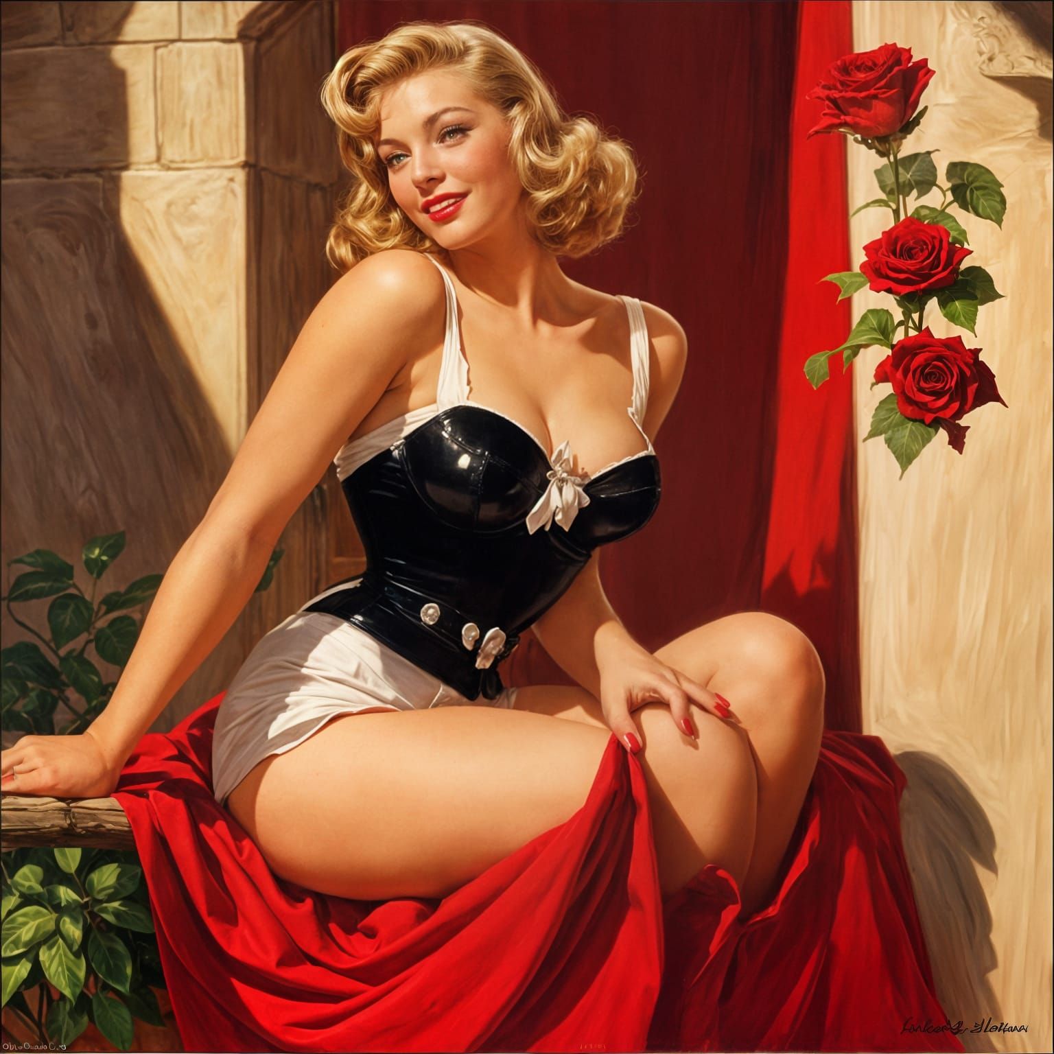 Vintage Pin-Up Girl Celebrates Valentine's Day